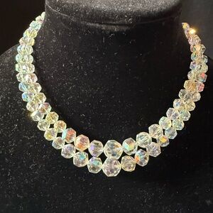 Vtg Aurora Borealis Graduated Crystal Necklace Double Strand 1960s Estate